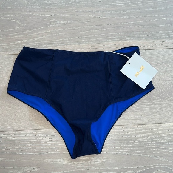 NWT Diane Von Furstenberg High Waist Bikini Bottoms IN navy sz P - Picture 1 of 3